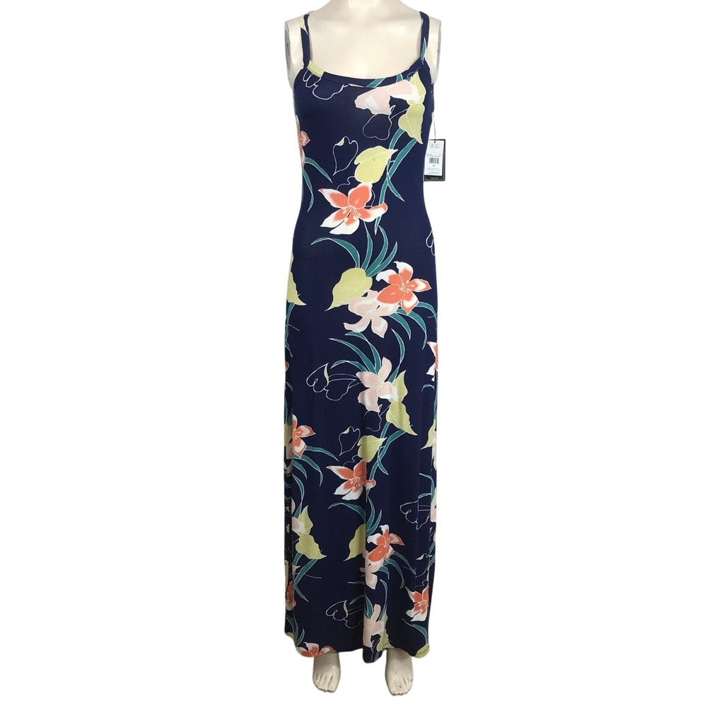 VOLCOM- WOMEN'S XS 0-2 - NAVY FLORAL SPAGHETTI STRAP VISCOSE MAXI DRESS